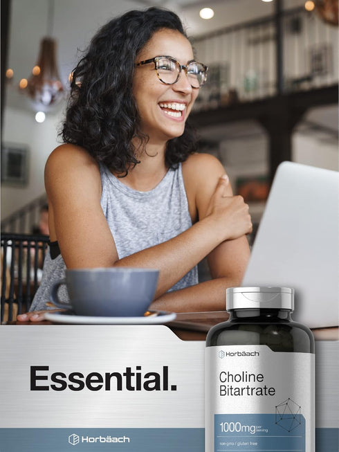 Horbaach Choline Bitartrate Supplement, 1000mg, 250 Capsules, Non-GMO, Gluten Free