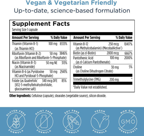 Designs for Health Methylated Vitamin B Complex - 60 Capsules, Vitamin B Supplements for Metabolic Health