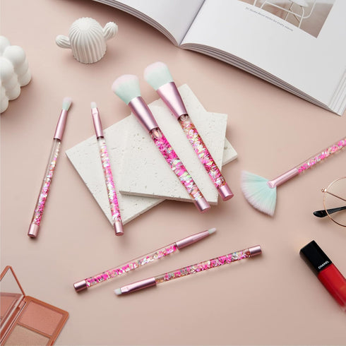 Unicorn Elf Makeup Brush Set, Glitter Foundation, Blush, Eye Shadow Brushes with Liquid Case for Girls