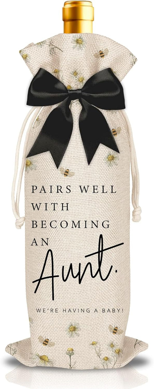 LOhgys Aunt Pregnancy Announcement Wine Bag, Pairs Well with Becoming an Aunt Daisy