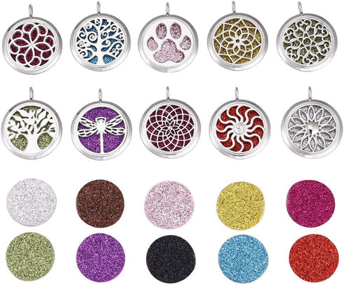 5pcs Mixed Pearl Cage Floating Pendant Aroma Diffuser Necklace Locket Charms Stainless Steel Tone Perfume Essential Oil