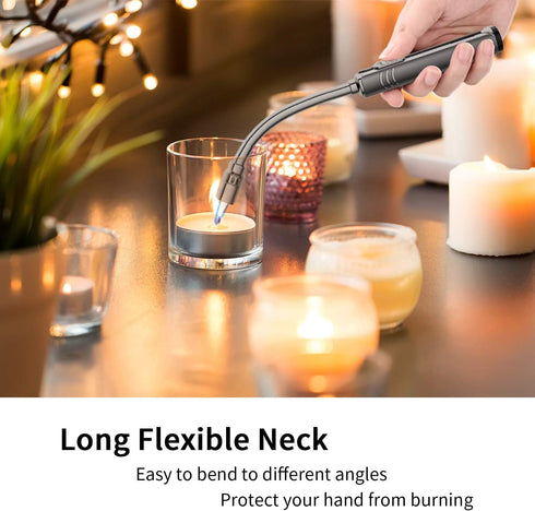 Butane Lighter Torch, Long Refillable Jet Lighter, Windproof with Visual Fuel Window, Flexible Neck for Grill - Black