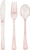 180PCS Rose Gold Plastic Silverware Set, Disposable Glitter Cutlery, Includes 60 Forks, 60 Spoons, 60 Knives for Party