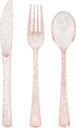 180PCS Rose Gold Plastic Silverware Set, Disposable Glitter Cutlery, Includes 60 Forks, 60 Spoons, 60 Knives for Party