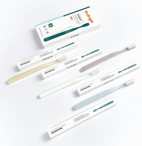 Packaging, 4 Pack DR.BRIGHT Eco-Friendly Toothbrushes, Natural Biodegradable Toothbrushes, Soft Toothbrush for Adults