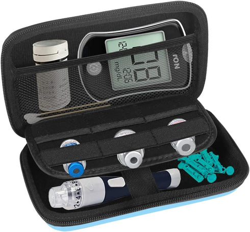 Small Hard Shell Diabetic Travel Case for Glucose Meter, Testing Strips, and Lancing Device (Blue)