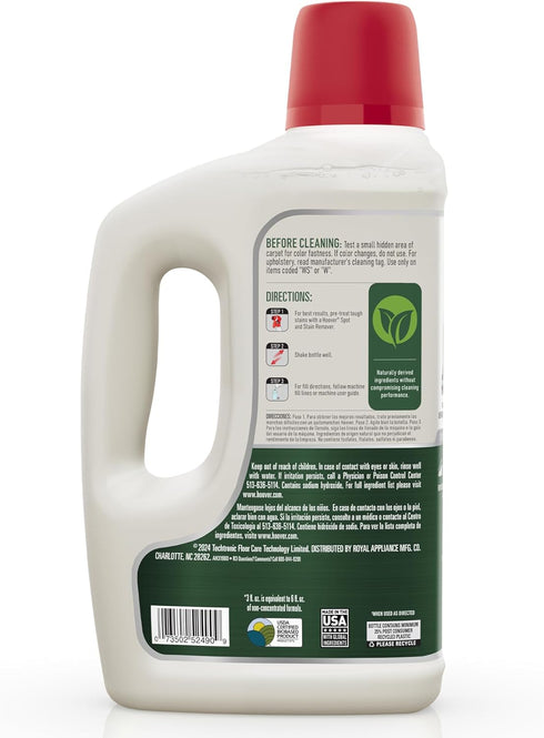 Hoover 50 oz Pure Essentials Carpet Cleaner Solution, Deep Cleaning Carpet Shampoo, Natural Plant Based Formula