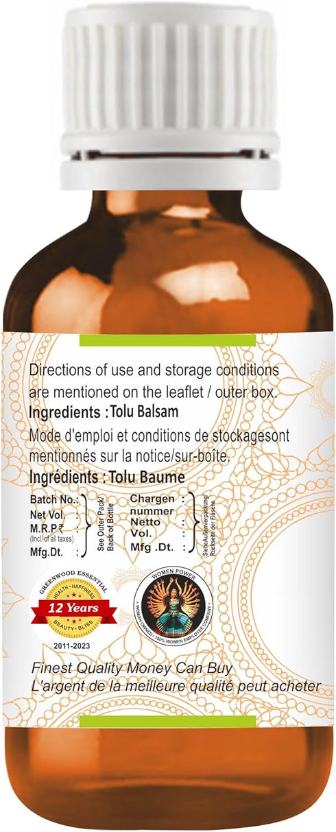Pure Tolu Balsam Essential Oil 15ml (0.50 oz) - Myroxylon balsamum, Steam Distilled