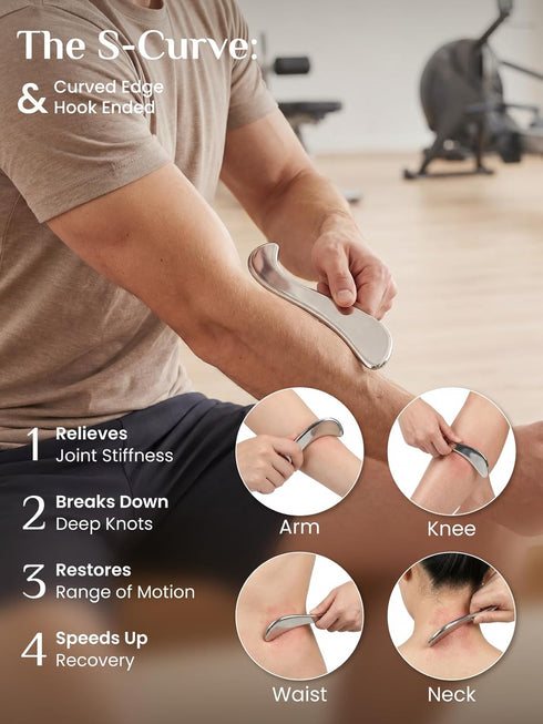 Set (2-Piece Rena Chris Gua Sha & Muscle Scraper Tool, Stainless Steel Face & Body Gua Sha for Lymphatic Drainage