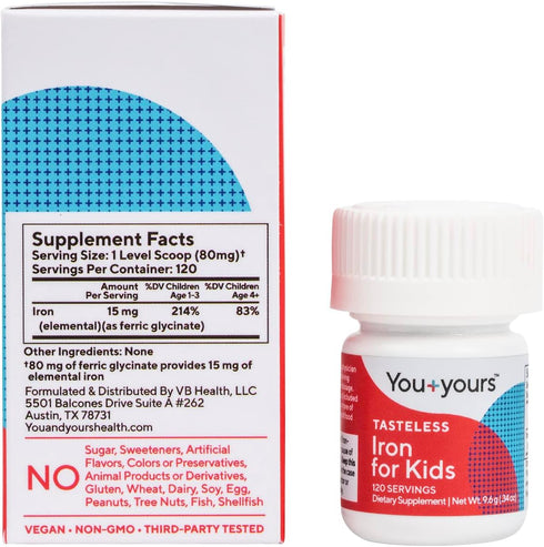 Tasteless Iron for Kids & Toddlers - 4-Month Supply, No Sweeteners or Preservatives, Pure Flavorless Supplement