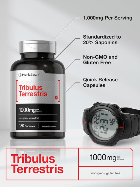 Horbaach Tribulus Terrestris | 1000mg | 180 Capsules | Non-GMO & Gluten Free Supplement for Men and Women