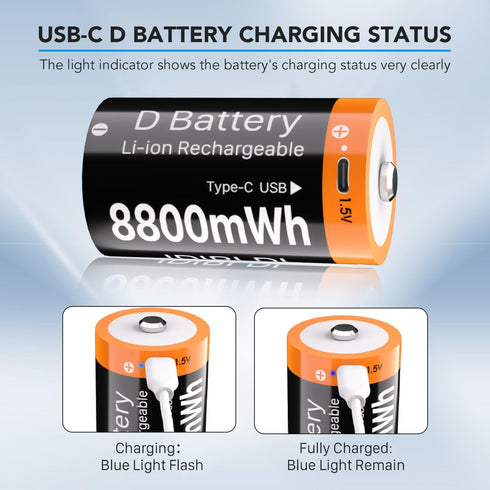 RRUHHK (8800mWh) 2 1 2 Packs Rechargeable D Batteries, New Upgrade High Capacity Lithium D Cell Battery Replacement