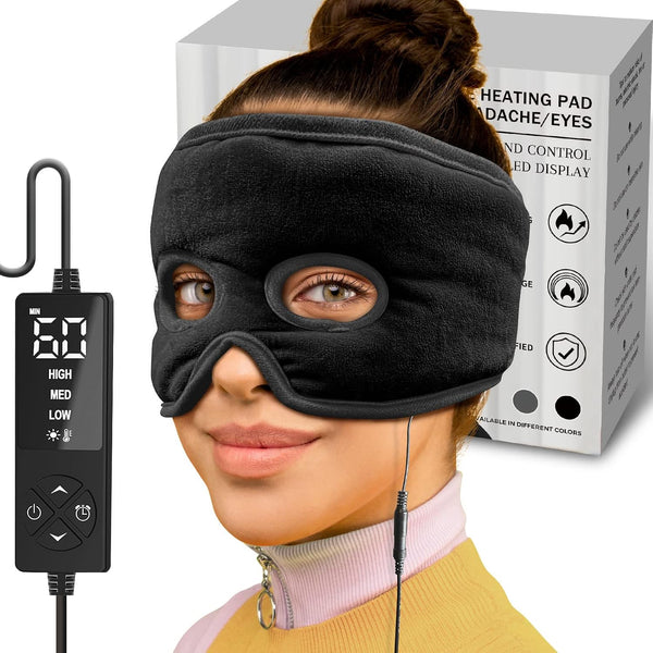 sticro Sinus Relief Mask - Moist Heat Electric Face Heating Pad with 3 Temp Settings, Black