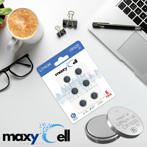 MaxyCell CR1620 3V DL1620 ECR1620 (6 Pack) Lithium Coin Cell Battery High-Capacity Long-Lasting Reliable Power