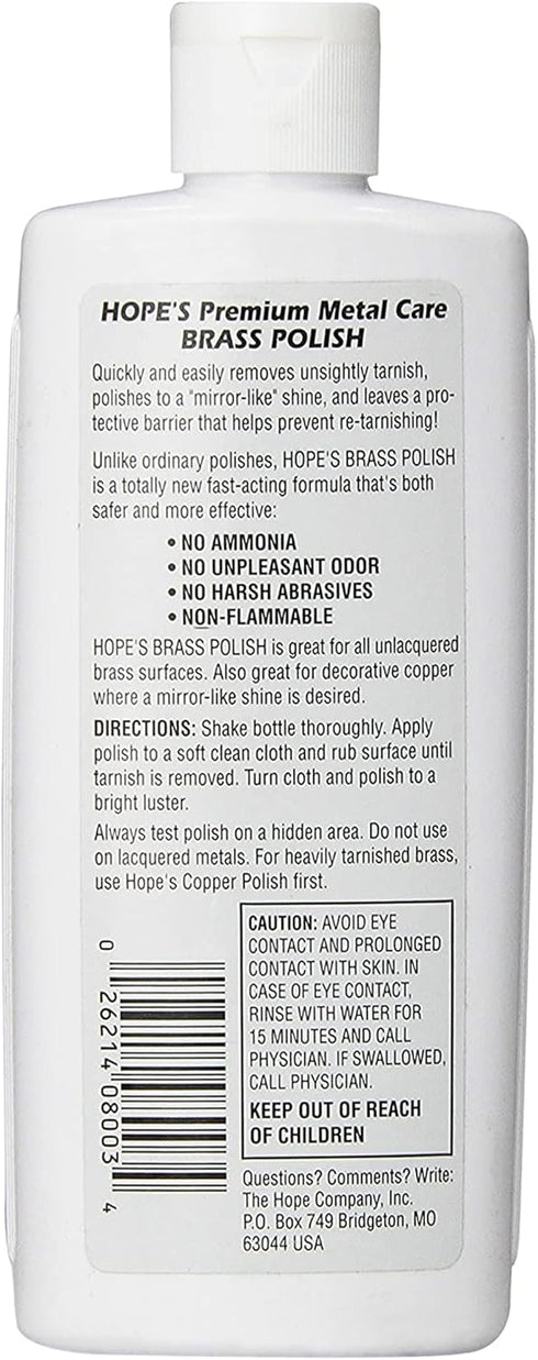 HOPE'S Brass Polish and Cleaner, 8 oz, Pack of 2 - Safe for Brass, Copper, Chrome, and Sterling Silver