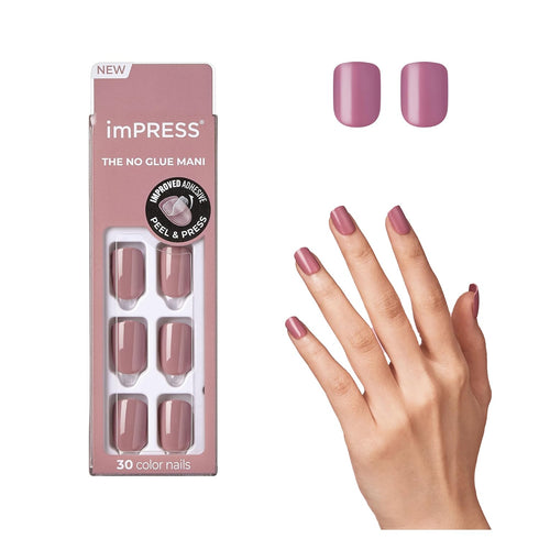 KISS imPRESS No Glue Mani Press On Nails, 'Petal Pink', Short Size, Squoval Shape, Includes 30 Nails