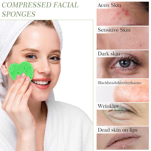 Sieral 120 Pcs Compressed Facial Sponges with Container, Disposable Sponge Pads for Cleansing, Makeup Removal, Green,