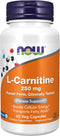 NOW Foods Supplements, L-Carnitine 250 mg, Purest Form, Amino Acid, Fitness Support*, 60 Veg Capsules