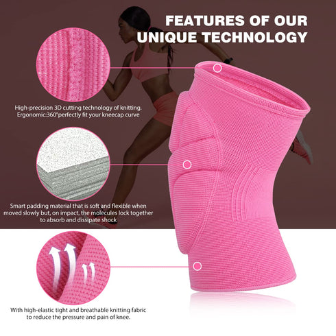 Racbeuk Volleyball Knee Pads Pink, Knee Protector Supporter for Girl Lady Women with High Protection Pads,Professional