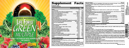 Source Naturals Life Force Green Multiple - Energy Activator with Superfoods*, 180 Tablets