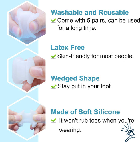 Povihome 10 Pack Gel Bunion & Toe Spacers - Separators and Straightener Orthotics for Bunion Pain Relief, S Size