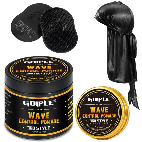 Natural Wave Pomade for Men, Strong Hold 360 Wave Training Hair Cream, Moisture and Control with Travel Size