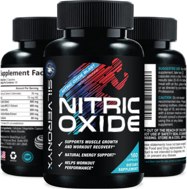 Extra Strength Nitric Oxide Supplement, 3X Strength L Arginine, Citrulline Malate, AAKG, Beta Alanine - 180 Capsules
