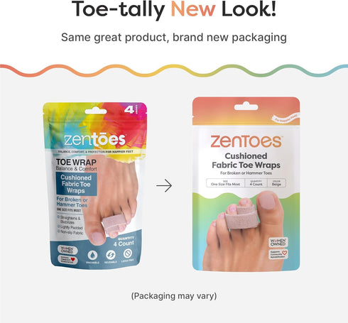 Hammer Hammertoe 4 Count ZenToes Toe Corrector for Women & Men - Reusable Fabric Buddy Wraps for Broken Toes