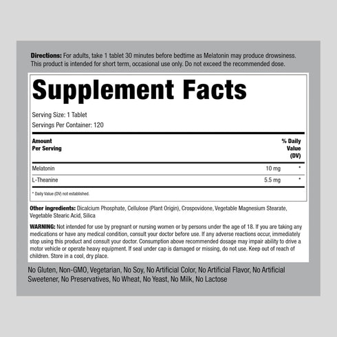 Piping Rock Melatonin 10mg | 120 Tablets | with L-Theanine | Adult Sleep Supplement | Extra Strength Formula | Vegetarian, Non-GMO, Gluten Free