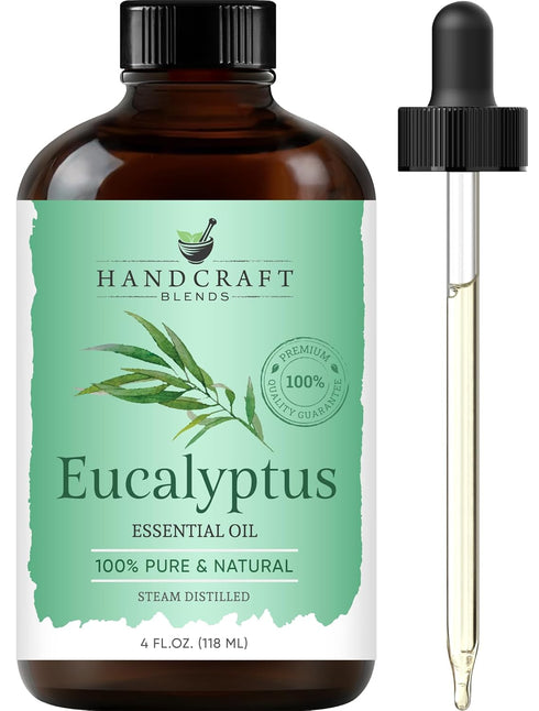 Set 4 Oz, 100% Handcraft Blends Peppermint, Eucalyptus, Lavender Essential Oil - Fl. Pure and Natural, Therapeutic
