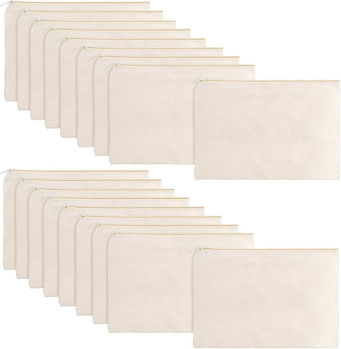 16 Pack Multi-Purpose Cosmetics Bag with Zipper, Canvas Makeup Pouches, Travel Toiletry Bag, DIY Craft Bag (M, Beige)