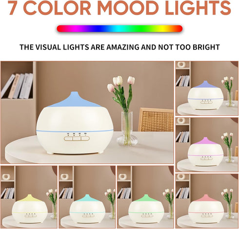 HAPPTWS 500ML 7-Color Essential Oil Diffuser - BPA Free Ultrasonic Aromatherapy Diffuser, with Lights - Waterless Auto
