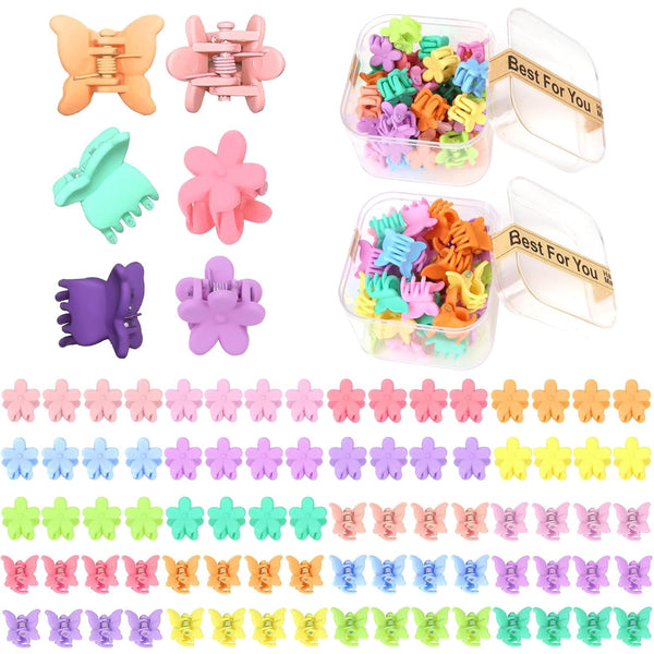 YISSION 80Pcs Mini Hair Clips - Small Flower & Tiny Butterfly Hair Accessories for Girls Women with Box, Random Pastel