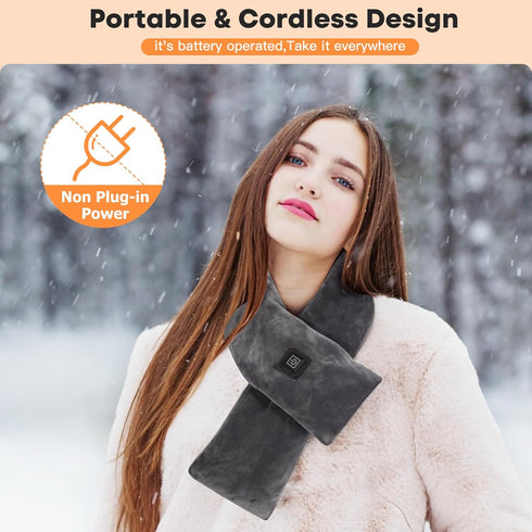 Neck Heating Pad Cordless, Rechargeable Heated Scarf with 5000mAh Power Bank for Neck Pain Relief, Grey