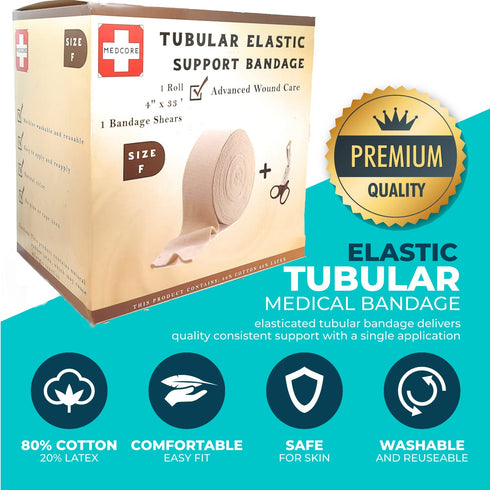 Medcore (4 33 Tubular Compression Bandage Size F x ft) Elastic Stockinette Support Sleeve for Large Knee, Thigh, Leg