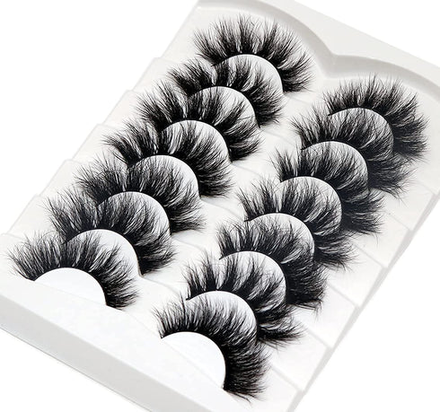 Veleasha 7 Pairs Pack Wispy Faux Mink False Eyelashes, Fluffy Handmade Natural Look Cat Eye Lashes