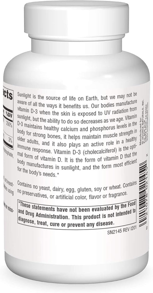 Source Naturals Vitamin D-3, Bioactive form for Bone & Immune Health*, 2000 IU - 200 Capsules