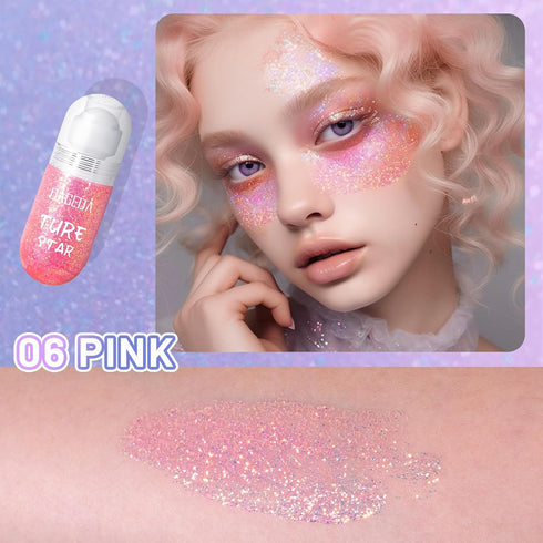 DAGEDA Body Glitter Gel, Roll-on Face Glitter for Mermaid Makeup Festival Rave Accessories, Holographic Hair Glitter Gel,Body Shimmer Halloween Makeup for Rave Party (Pink)