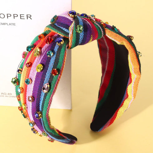 Knot Headband Mexican embroidered Fiesta Headband Colorful Rhinestone Hairband Mexican Party Hair Accessories