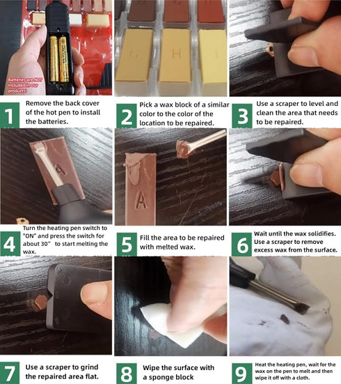 Farady Wood Laminate Vinyl Floor Furniture Repair Kit - 11 Colors Repair Wax Blocks for Wooden Floor, PVC, Vinyl