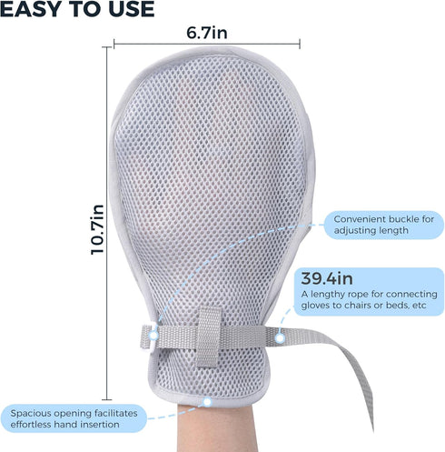 Medical Restraint Mittens with Ties, 2Pcs Restraint Gloves for Patients or Elderly, Anti Scratch Dementia Mitts, Grey