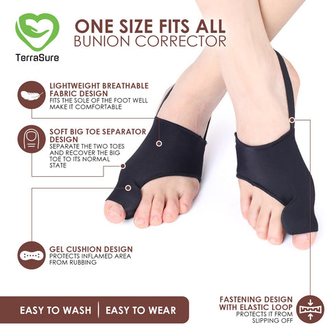 Bunion Corrector with Splint, Effective Orthopedic Toe Separators for Women & Men, Pain Relief for Hallux Valgus (Black)