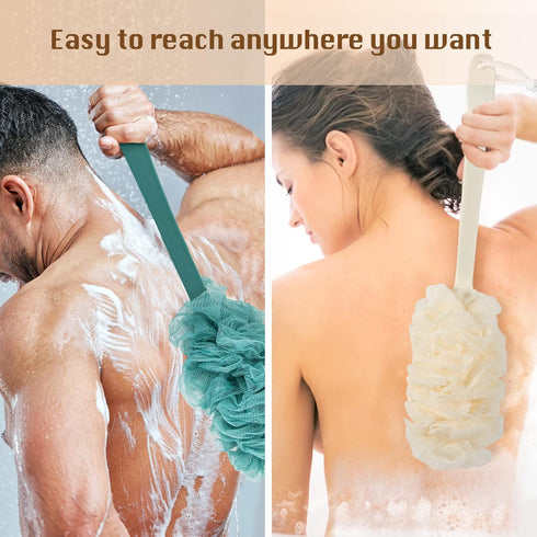 2Pack Back Scrubber for Shower | PIPUHA Loofah Sponge Shower Brush with Long Handle | Bathing Accessories (Blue and