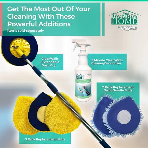 CHOMP! Microfiber Mop Refill Pack: 5 Minute CleanWalls 2-Pack Giant Noodle Blue Duster, Reusable Washable Dusting Pads