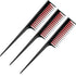 Leinuosen 3 Pcs Triple Teasing Comb for Women - Plastic Rat Tail Comb for Thick Fine Hair Styling (Black and Red)