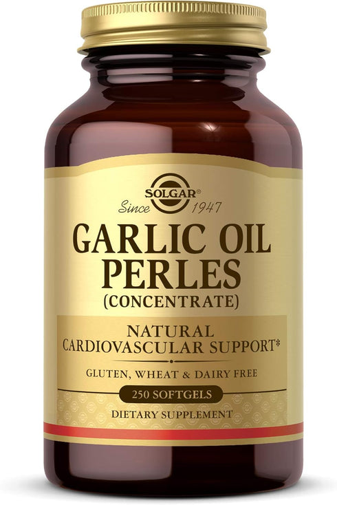Solgar Garlic Oil Perles, 250 Softgels - Natural Cardiovascular Support, Garlic Oil Concentrate, Reduced Odor, Gluten