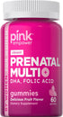 PINK Prenatal Vitamins - 60 Gummies with DHA and Folic Acid, Non-GMO & Gluten Free Multivitamin, Fruit Flavor