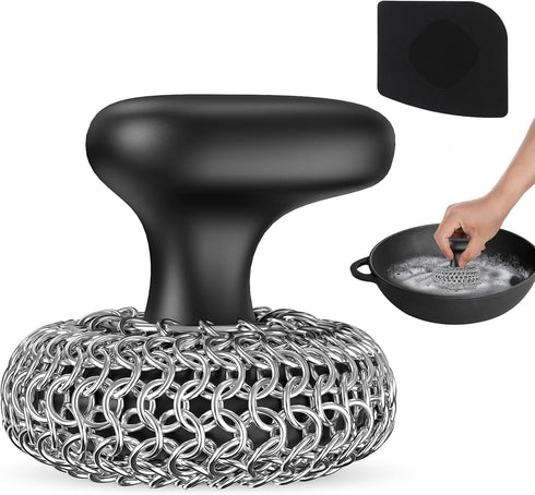 Cast Iron Scrubber, Dish Scrub Brush, 316 Cast Iron Cleaner Chainmail Scrubber for Cast Iron Pan Cleaning