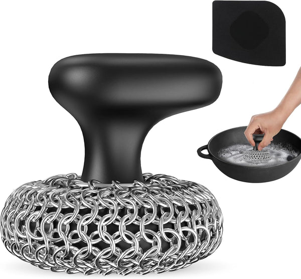 Cast Iron Scrubber, Dish Scrub Brush, 316 Cast Iron Cleaner Chainmail Scrubber for Cast Iron Pan Cleaning