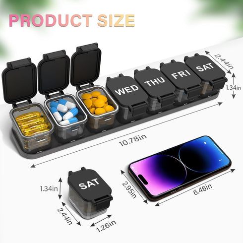 Toollygozz 2-Pack 7 Extra Large Weekly Pill Organizer - XL Vitamin Holder with Detachable Compartments, Portable